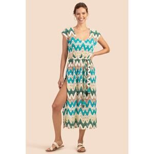 TRINA TURK Women's Beach Cover Up Dress PALISADES COLUMN Size Large Boho Chevron